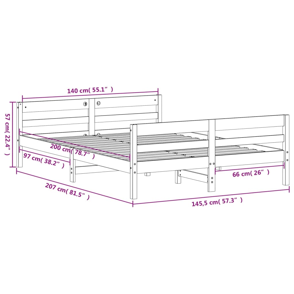 vidaXL Letto senza Materasso 140x200 cm in Legno Massello di Pino