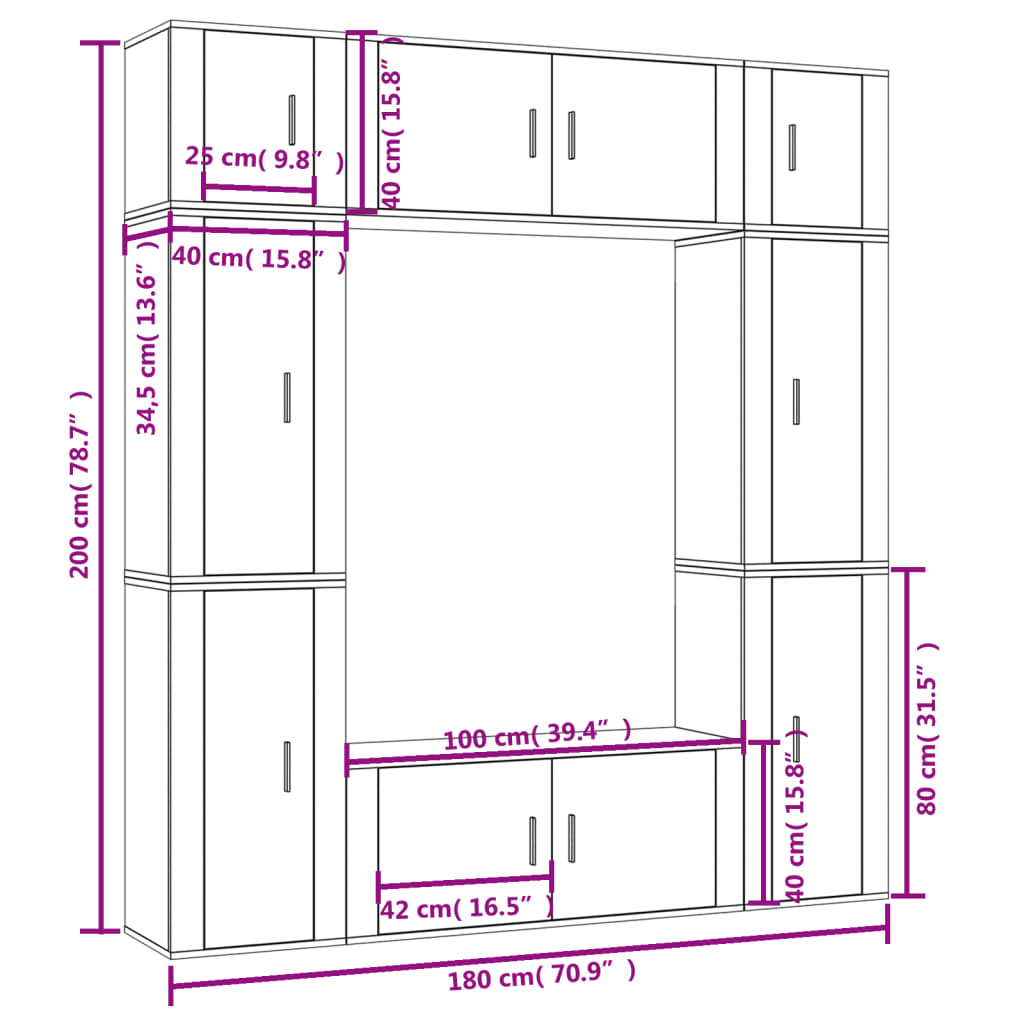 vidaXL Set Mobili Porta TV 8pz Bianco Lucido in Legno Multistrato