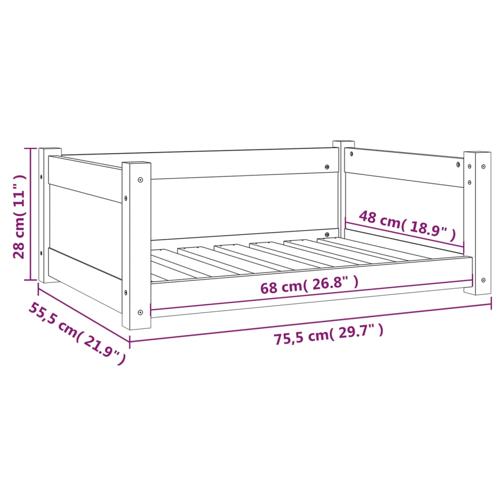 vidaXL Cuccia per Cani Ambra 75,5x55,5x28cm in Legno Massello di Pino