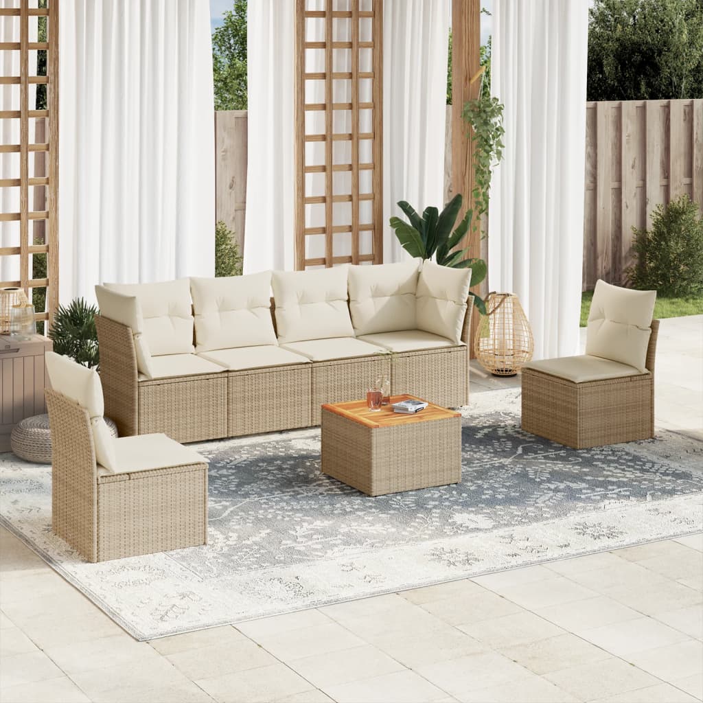 vidaXL Set Divani da Giardino 7 pz con Cuscini Beige in Polyrattan