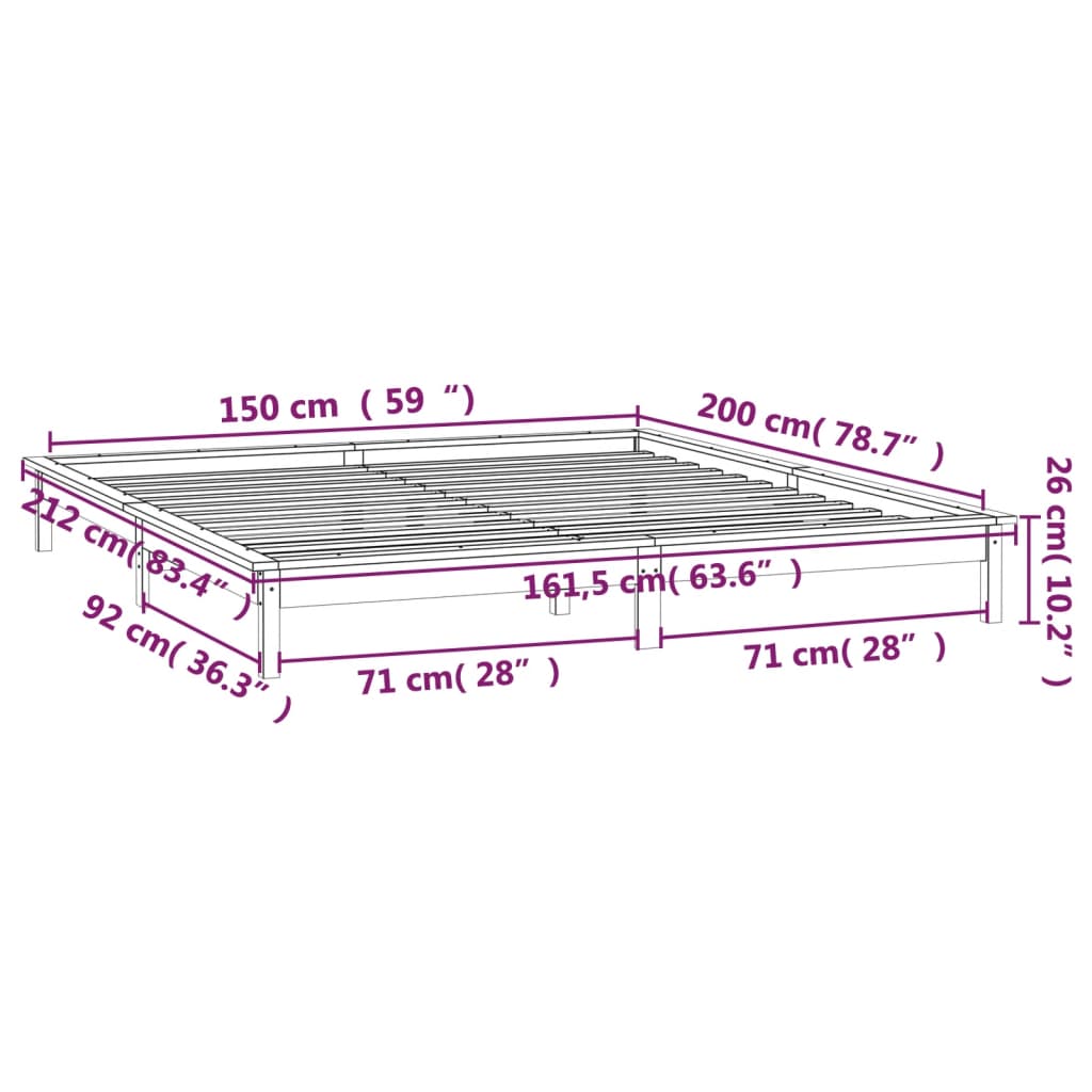 vidaXL Giroletto con LED Ambra 150x200 cm King Size in Legno Massello