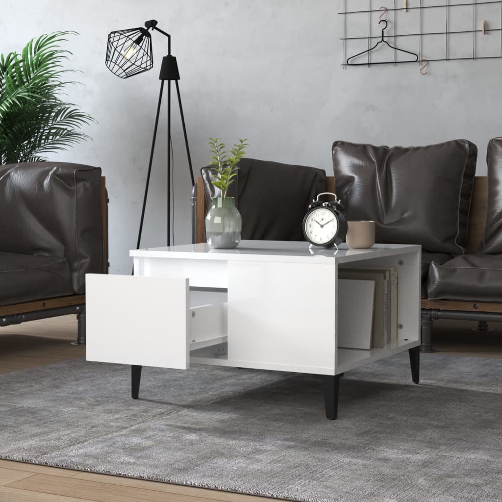 vidaXL Tavolino Salotto Bianco Lucido 55x55x36,5 cm Legno Multistrato