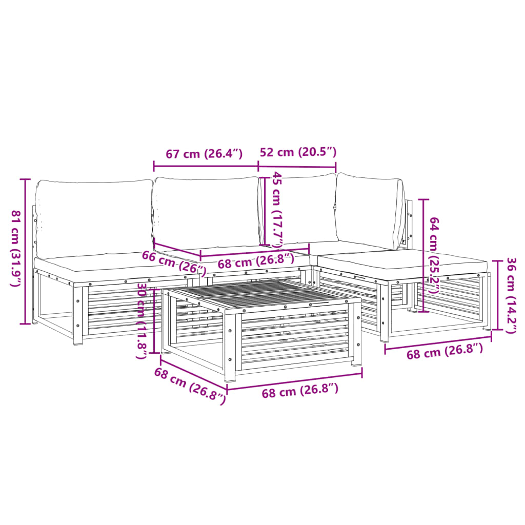 vidaXL Set Divano da Giardino 5 pz con Cuscini Legno Massello Acacia