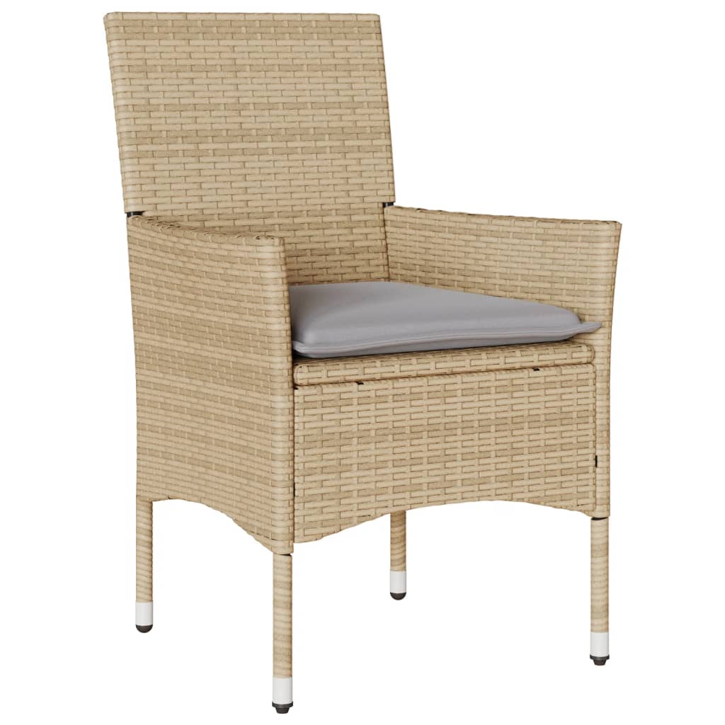 vidaXL Set da Bistrò 3 pz con Cuscini Beige Polyrattan e Vetro