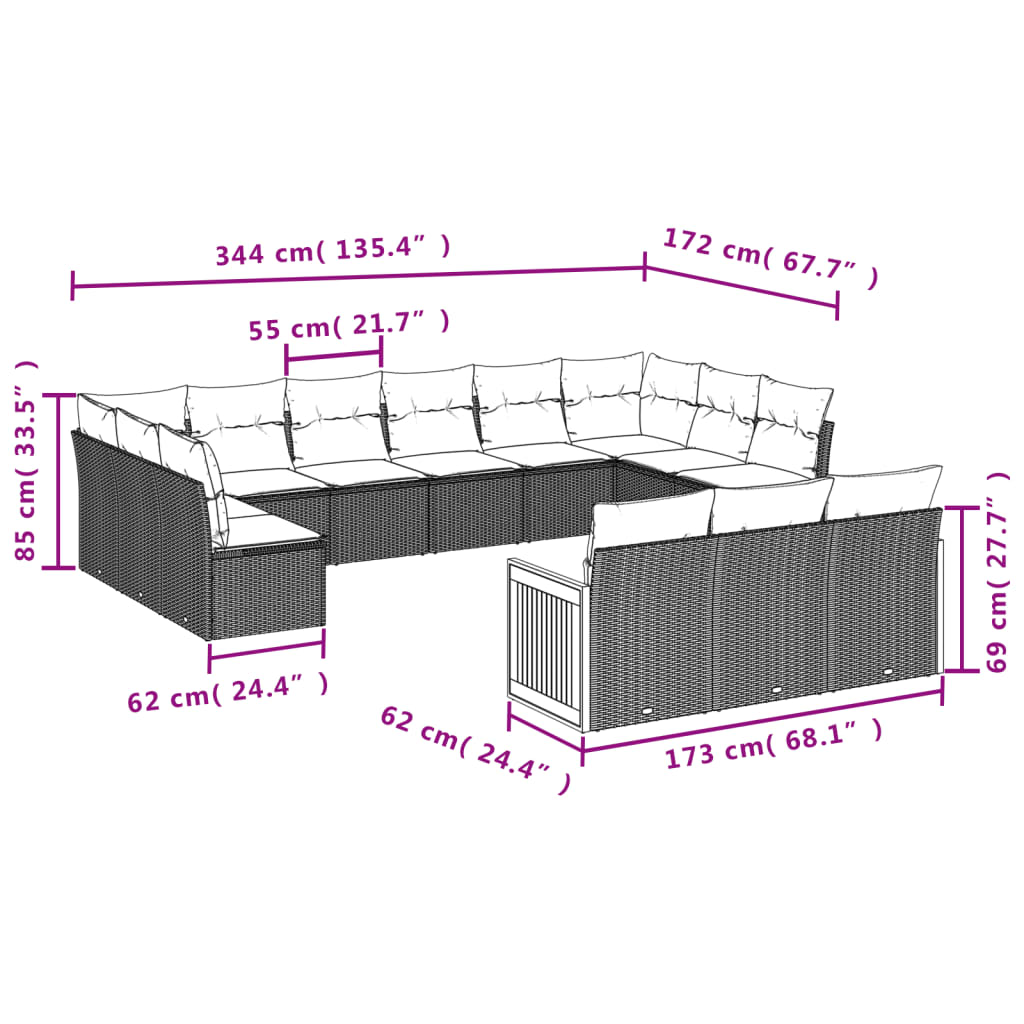 vidaXL Set Divano da Giardino 13 pz con Cuscini Beige in Polyrattan