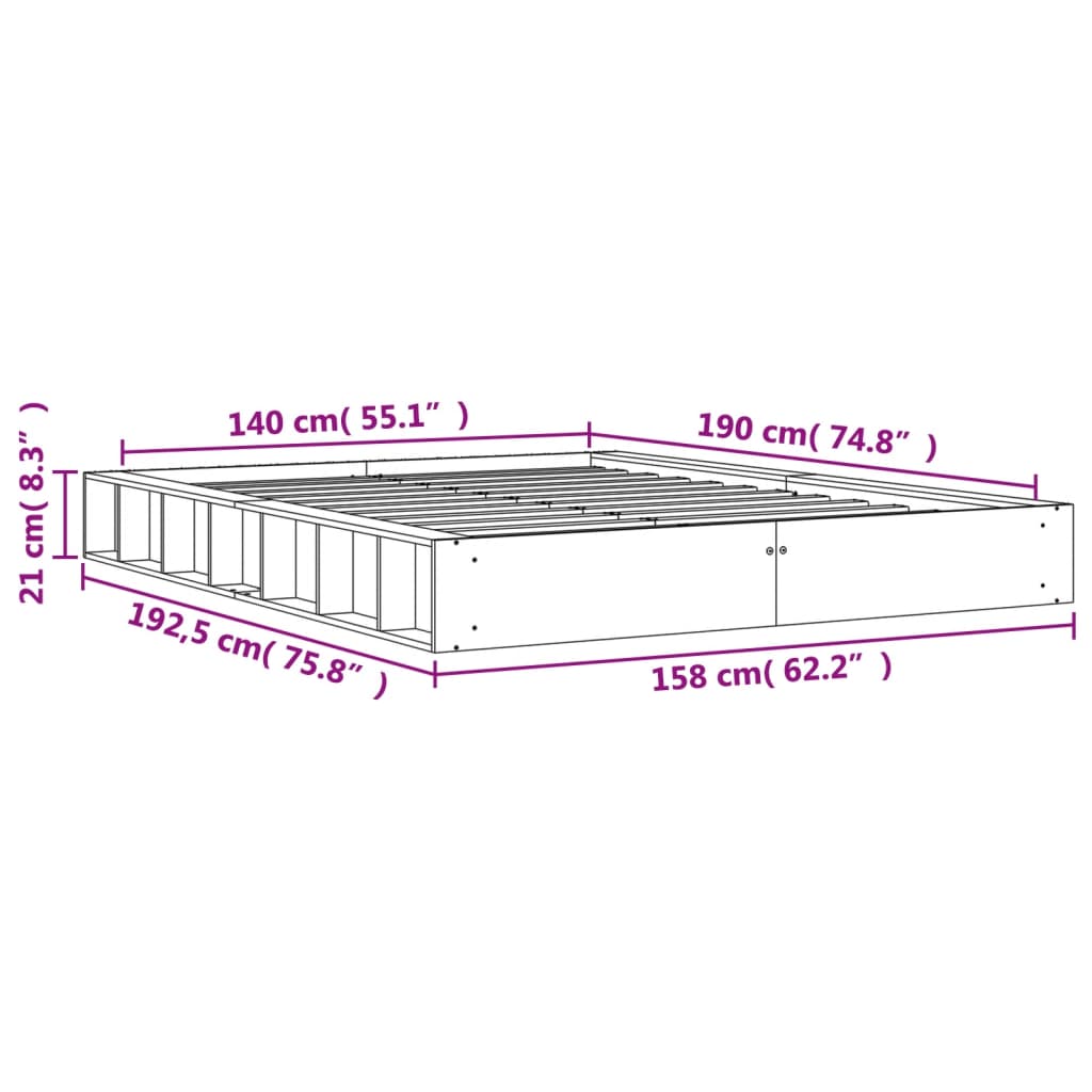 vidaXL Letto senza Materasso Marrone Cera 140x190 cm in Legno di Pino