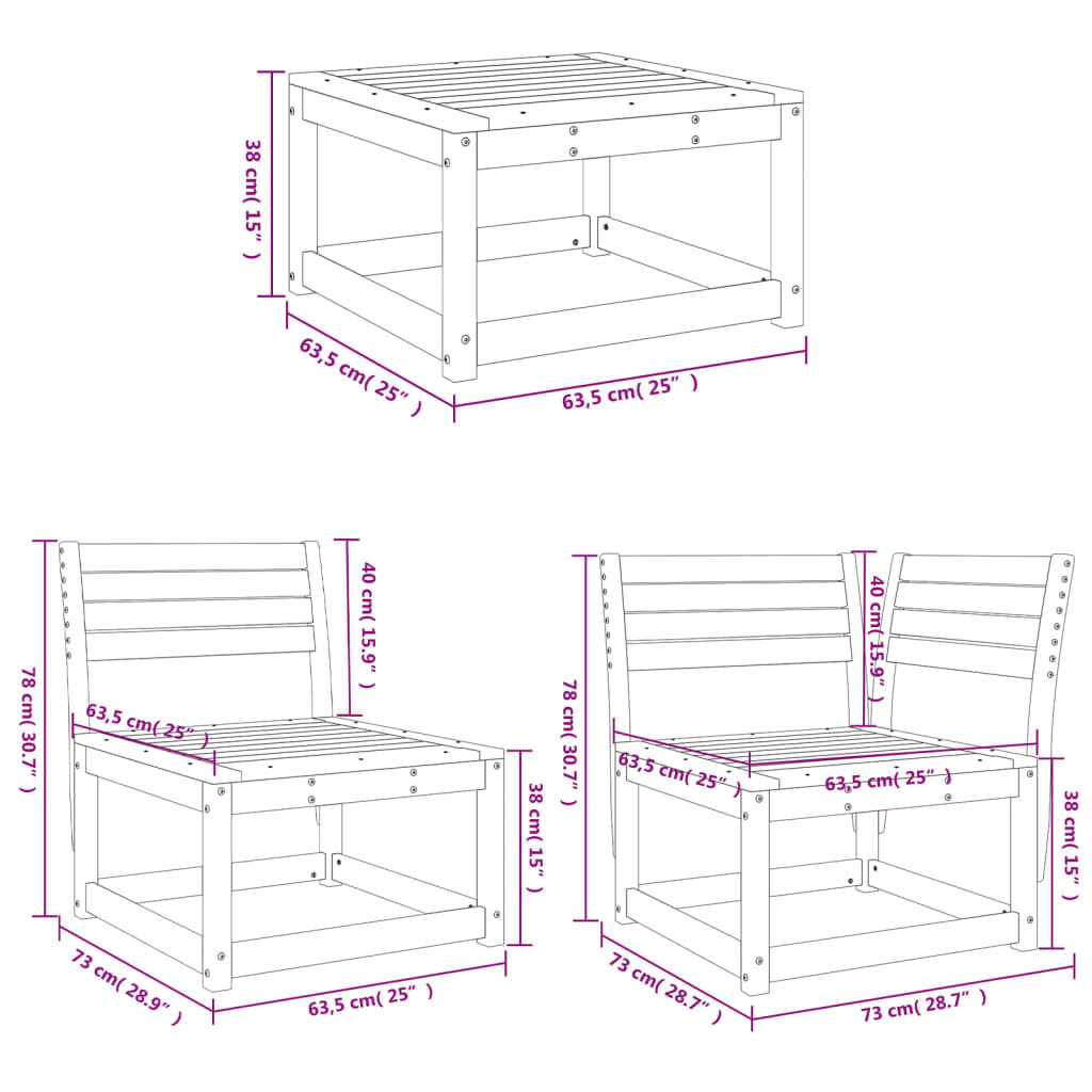 vidaXL Set Salotto da Giardino 7 pz in Legno Massello di Pino