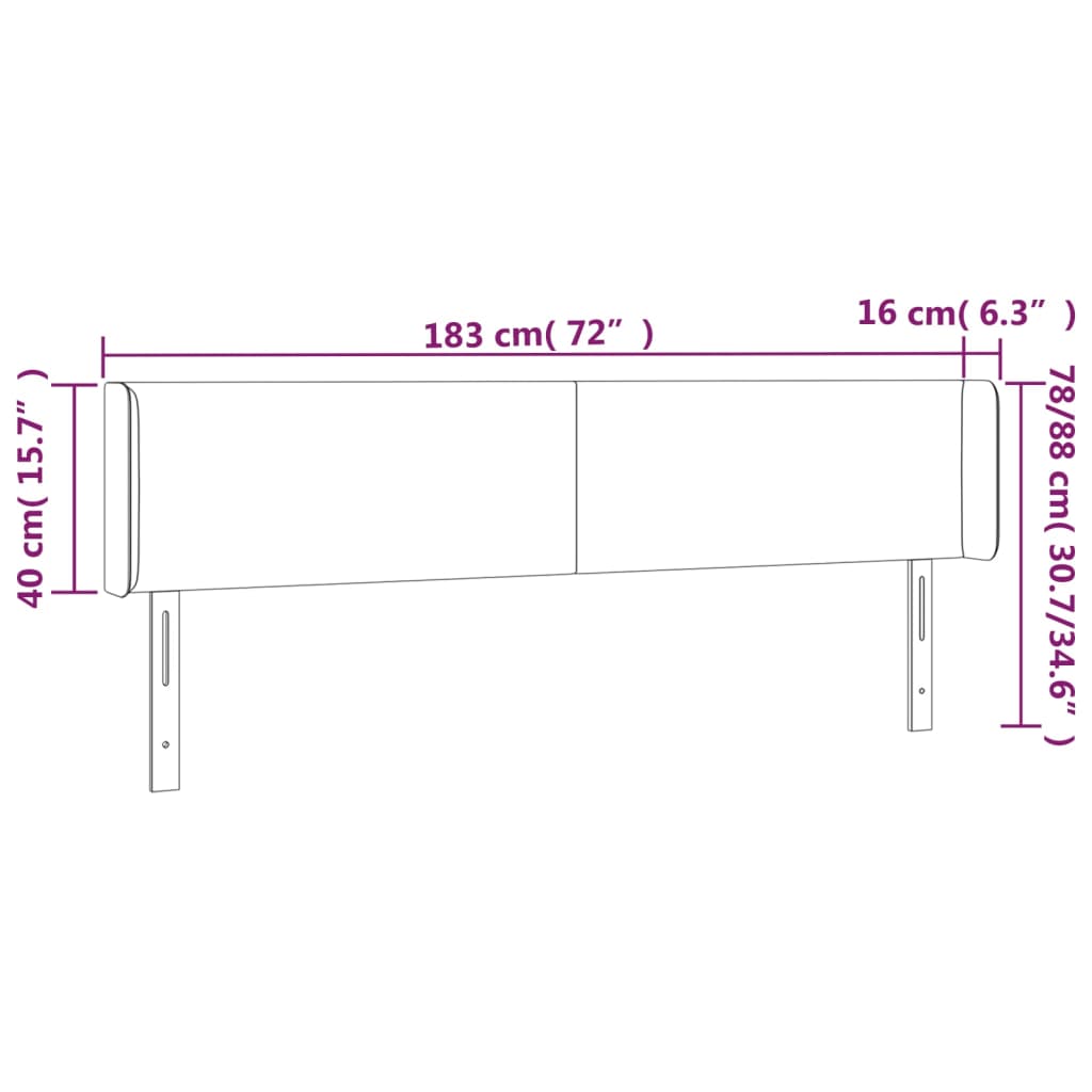 vidaXL Testiera ad Orecchio Crema 183x16x78/88 cm in Tessuto