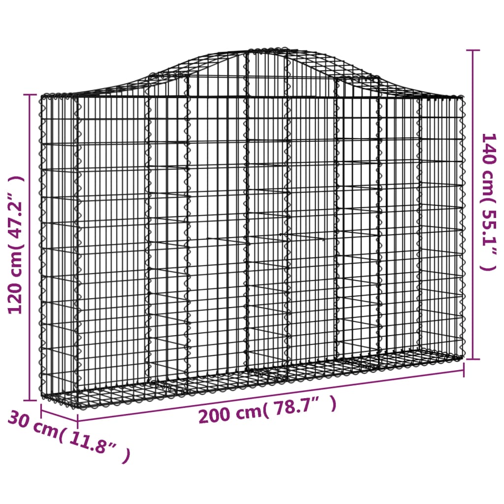 vidaXL Cesto Gabbione ad Arco 200x30x120/140 cm Ferro Zincato