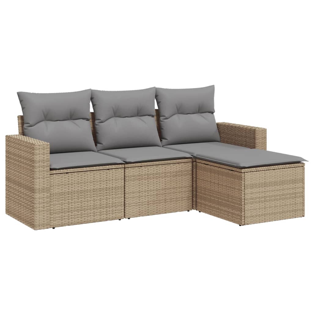 vidaXL Set Divano da Giardino 4 pz con Cuscini Beige in Polyrattan