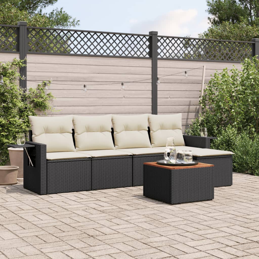 vidaXL Set Divano da Giardino 6 pz con Cuscini Nero in Polyrattan