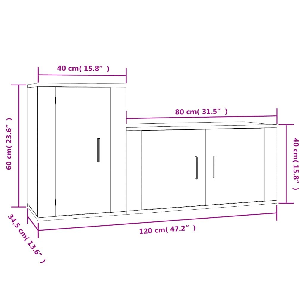 vidaXL Set di Mobili Porta TV 2 pz Bianco Lucido in Legno Multistrato