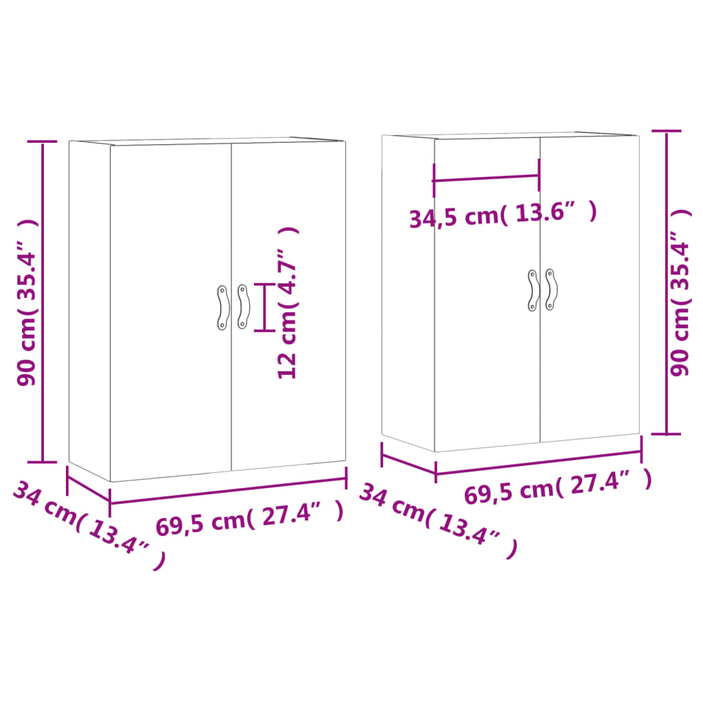 vidaXL Mobili a Parete 2 pz Bianchi 69,5x34x90 cm