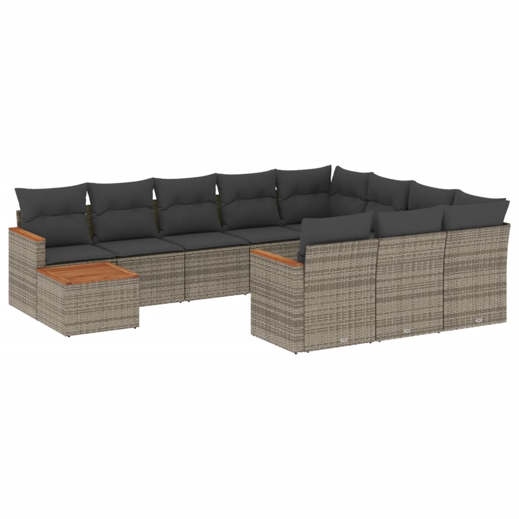 vidaXL Set Divani da Giardino 11 pz con Cuscini in Polyrattan Grigio