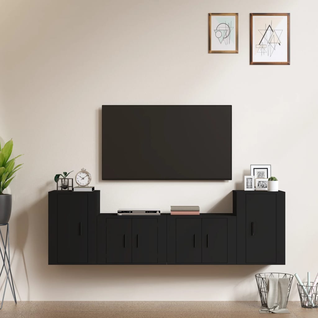 vidaXL Set Mobili Porta TV 4 pz Nero in Legno Multistrato