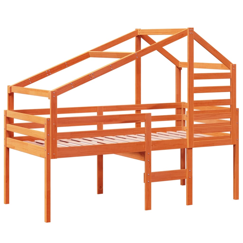 vidaXL Letto a Soppalco con Tetto Cera 75x190cm Legno Massello di Pino