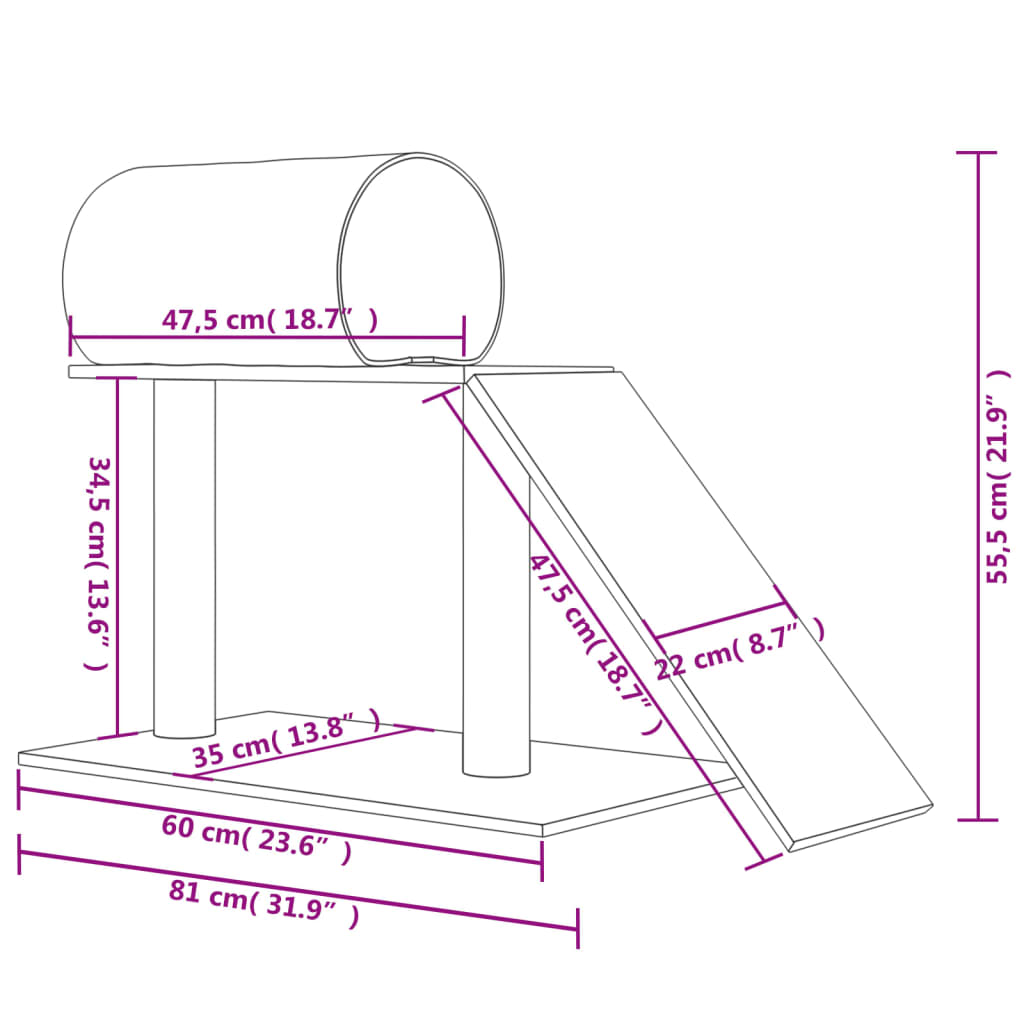 vidaXL Pali Tiragraffi per Gatti con Tunnel e Scaletta Crema 55,5 cm