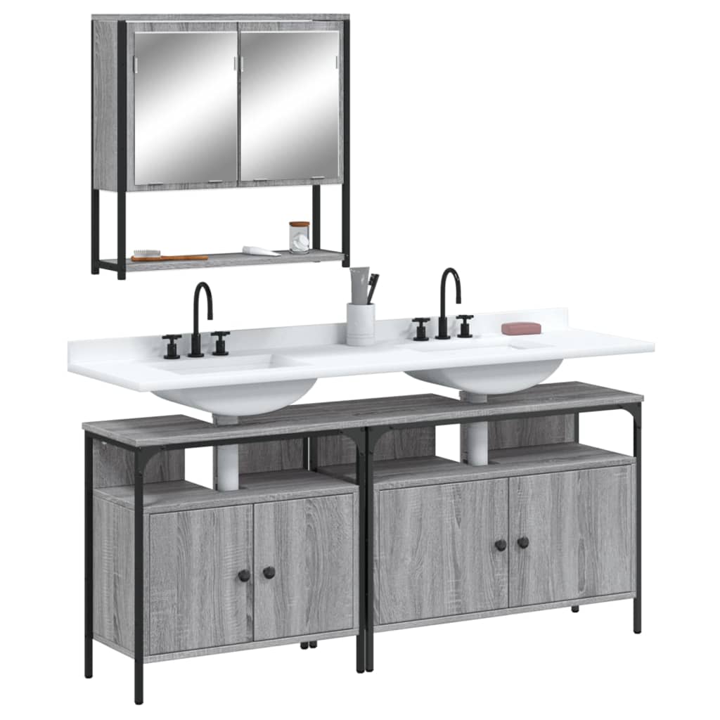 vidaXL Set Mobili da Bagno 3 pz Grigio Sonoma in Legno Multistrato