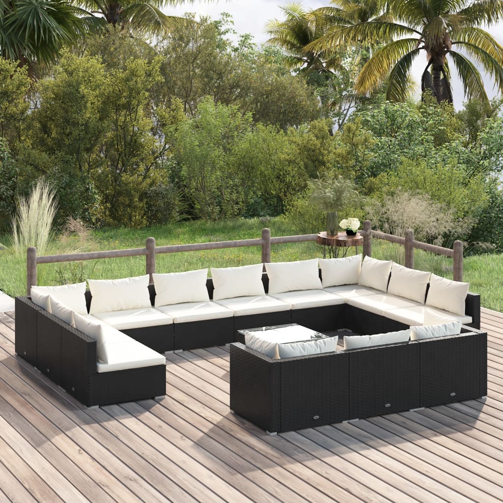 vidaXL Set Divani da Giardino 14 pz con Cuscini in Polyrattan Nero