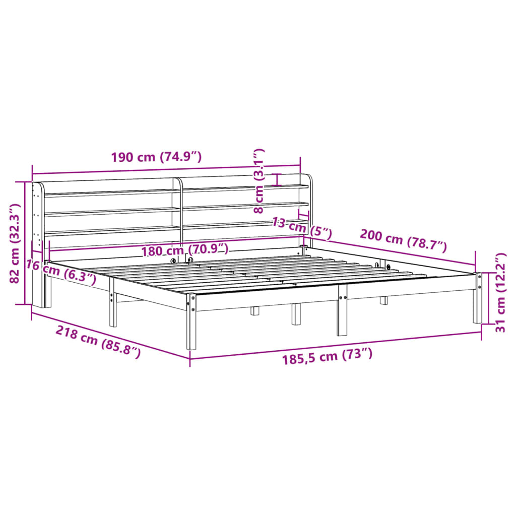 vidaXL Letto senza Materasso Bianco 180x200 cm Legno Massello di Pino