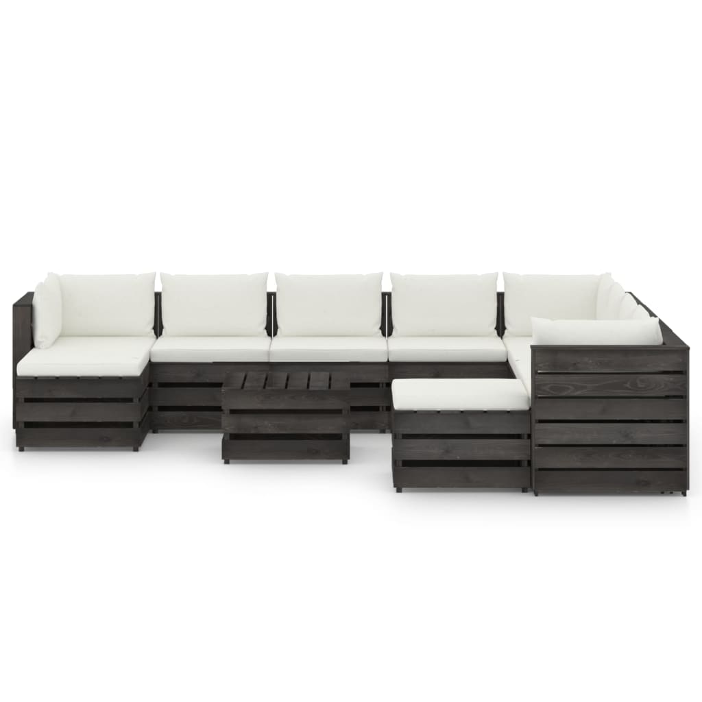 vidaXL Set Salotto Giardino con Cuscini 11 pz Legno Impregnato Grigio