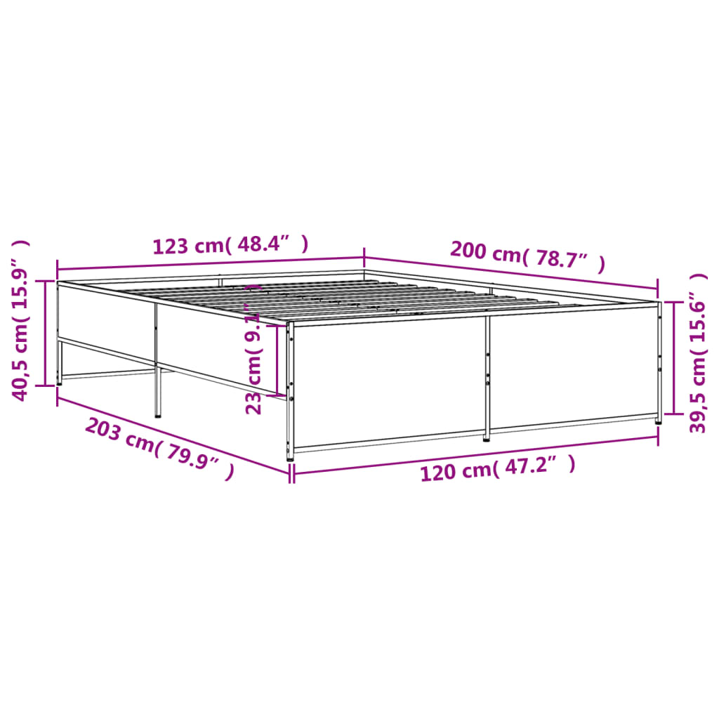 vidaXL Giroletto Grigio Sonoma 120x200 cm in Legno Multistrato Metallo