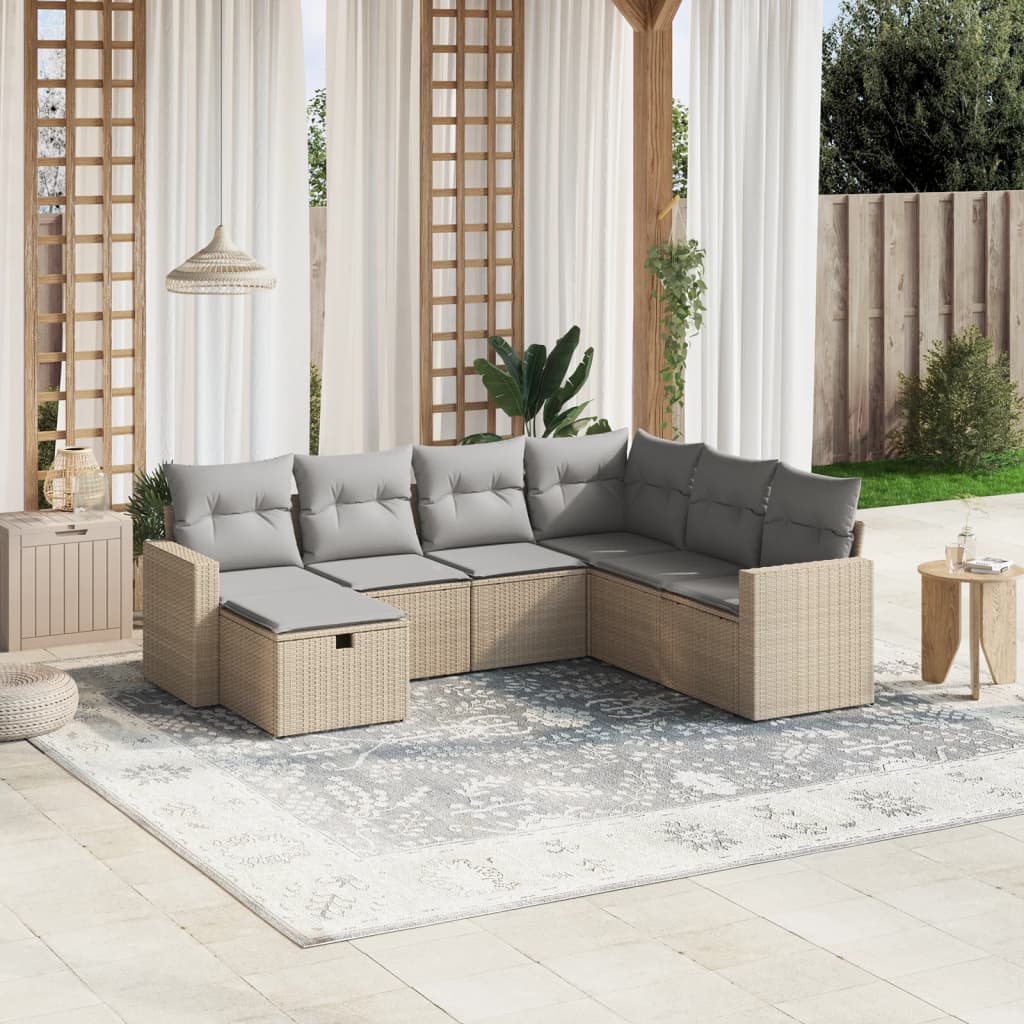 vidaXL Set Divano da Giardino 7 pz con Cuscini Beige Misto Polyrattan