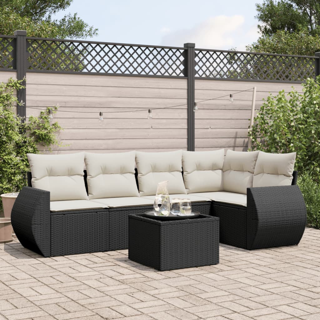 vidaXL Set Divano da Giardino 6 pz con Cuscini Nero in Polyrattan