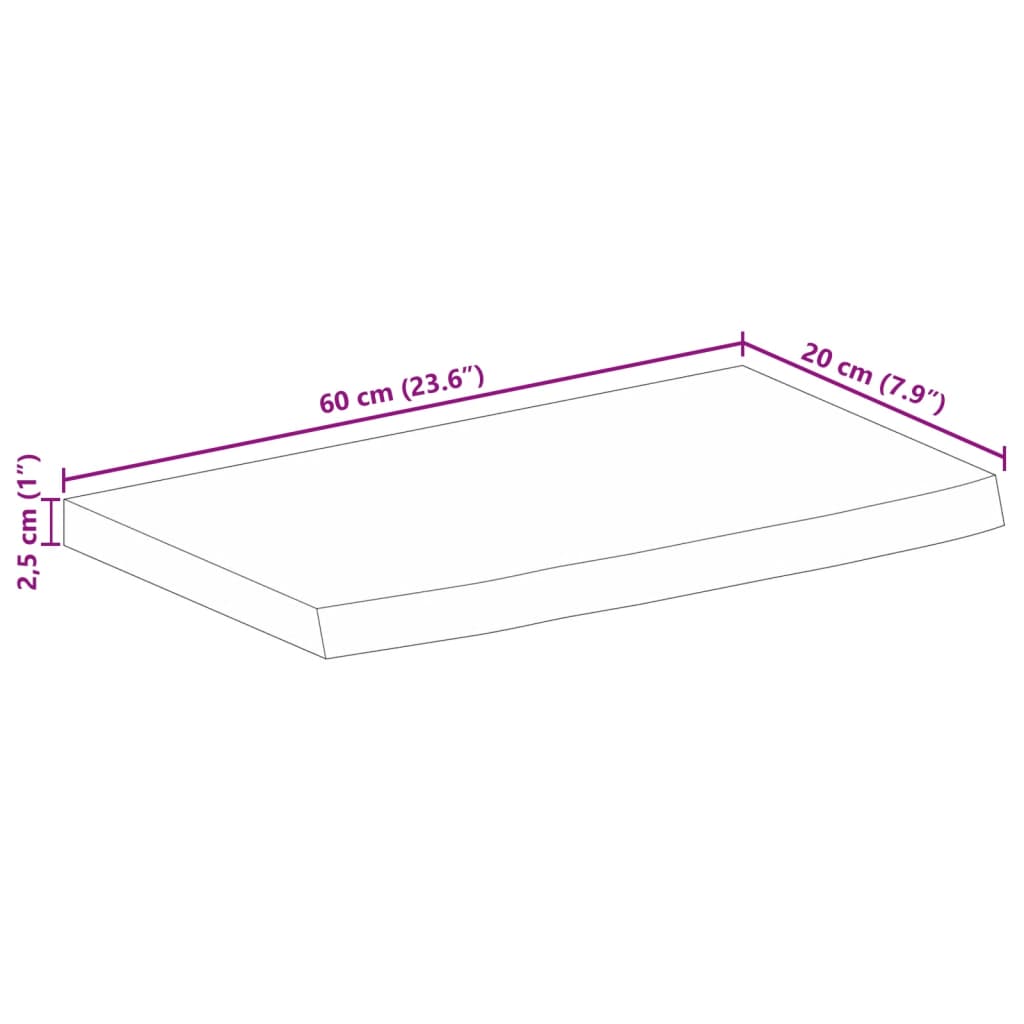 vidaXL Piano Tavolo Bordi Vivi 60x20x2,5 cm in Legno Massello di Mango