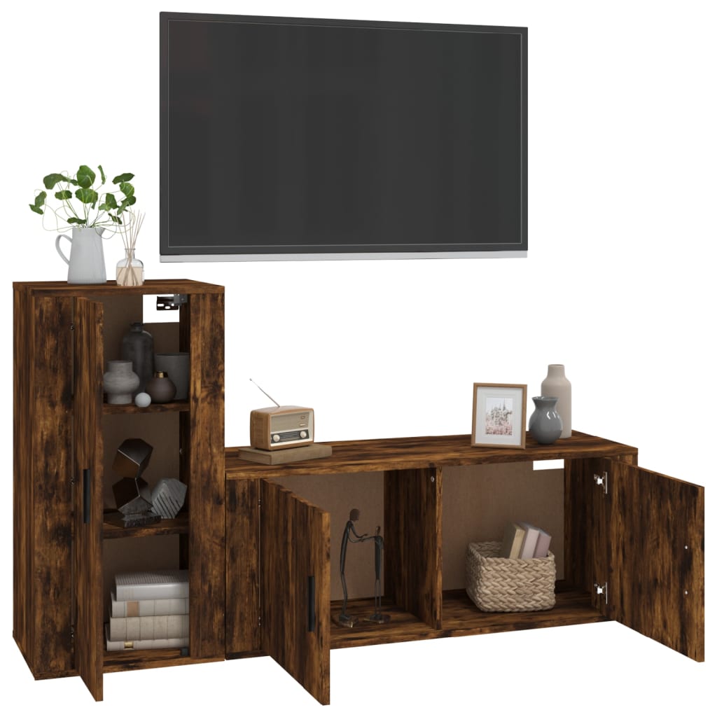 vidaXL Set Mobili Porta TV 2 pz Rovere Fumo in Legno Multistrato