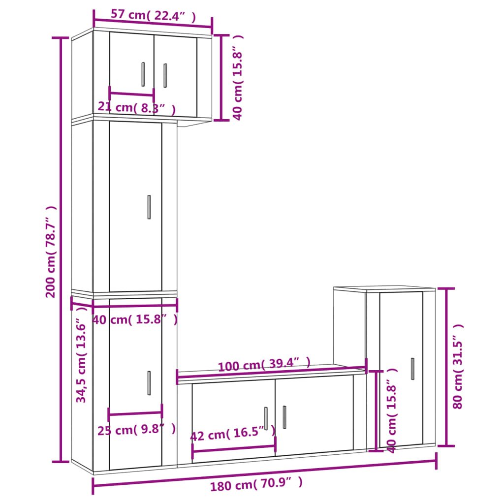 vidaXL Set Mobili Porta TV 5 pz Rovere Marrone in Legno Multistrato