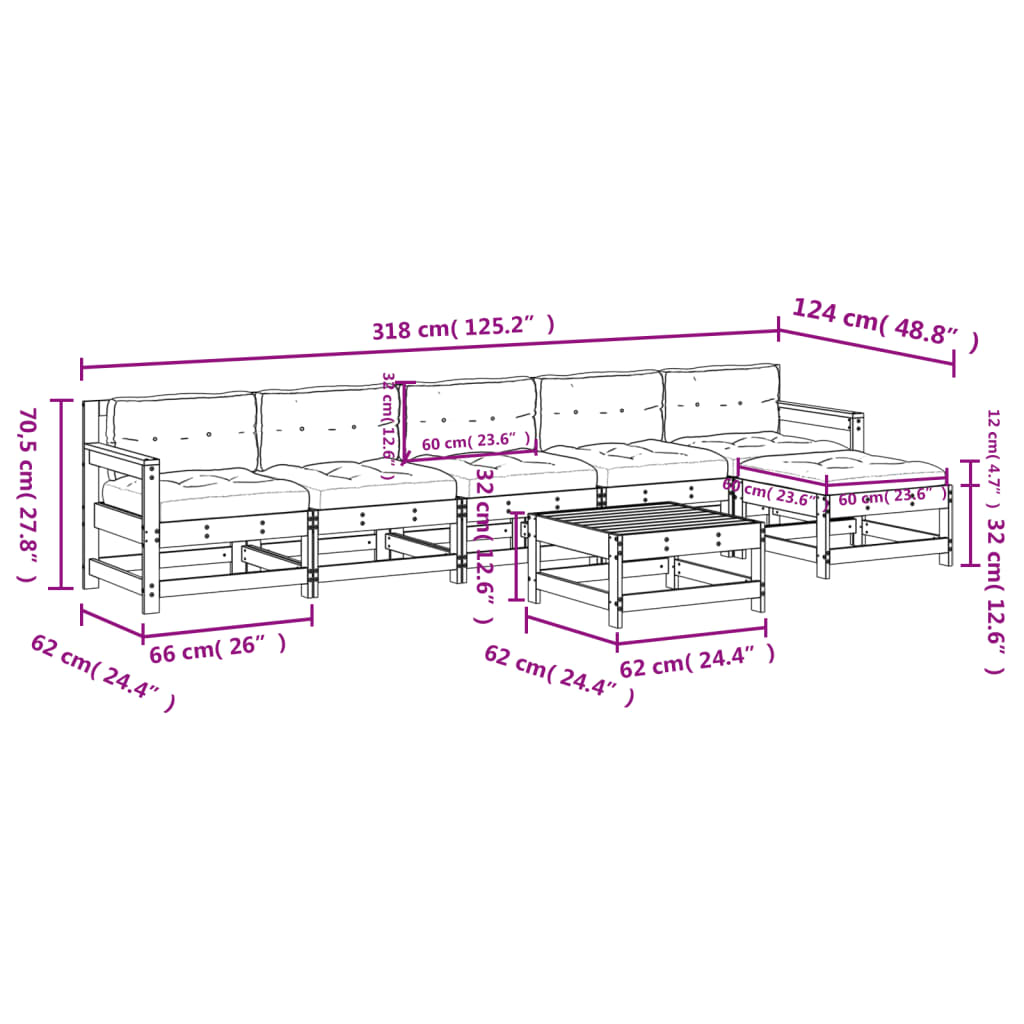 vidaXL Set Divani da Giardino 7pz con Cuscini in Legno Massello Grigio