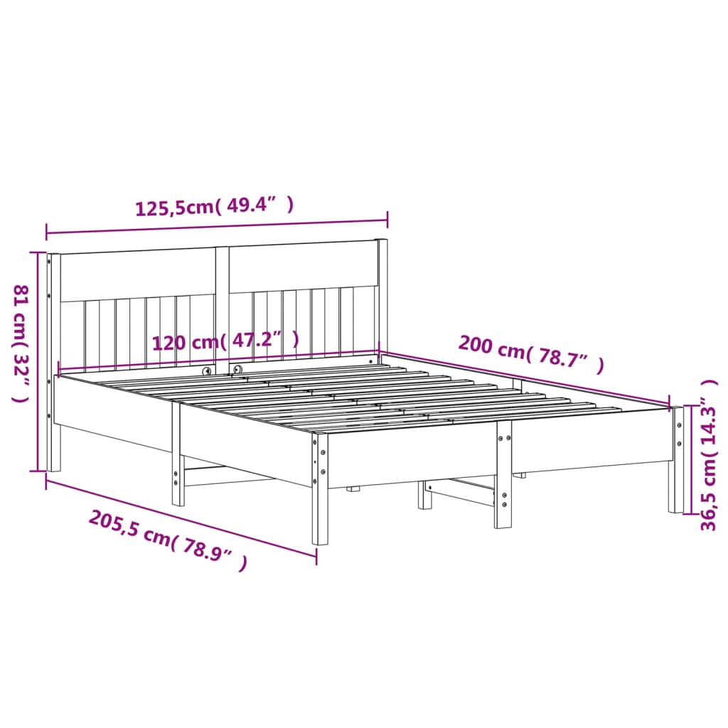 vidaXL Letto senza Materasso Bianco 120x200 cm Legno Massello di Pino