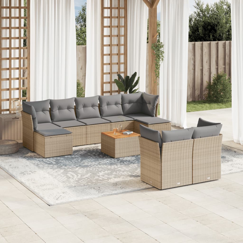 vidaXL Set Divano da Giardino 10 pz con Cuscini Beige in Polyrattan