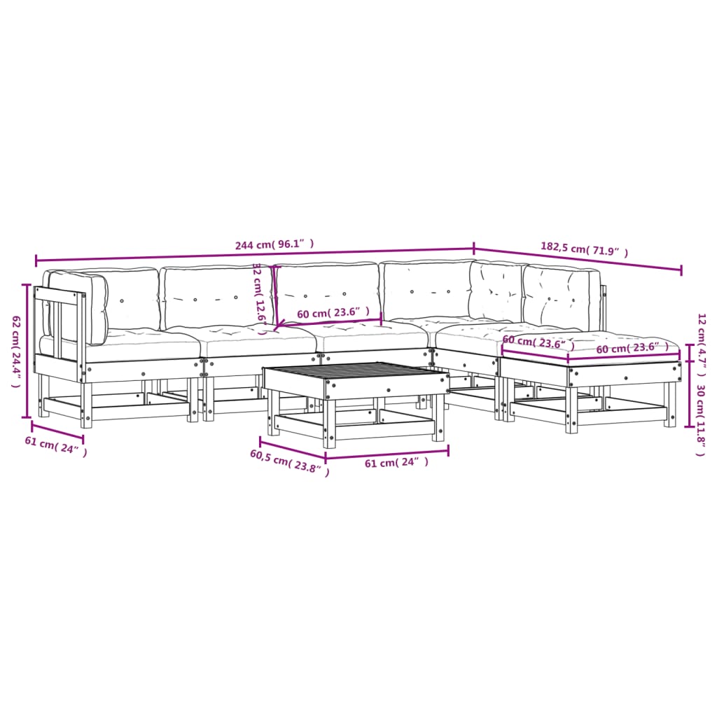 vidaXL Set Divani da Giardino 7pz con Cuscini in Legno Massello Grigio