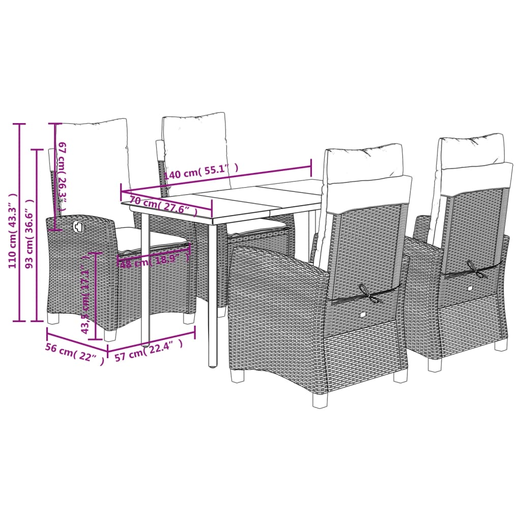 vidaXL Set da Pranzo da Giardino 5 pz Nero con Cuscini in Polyrattan