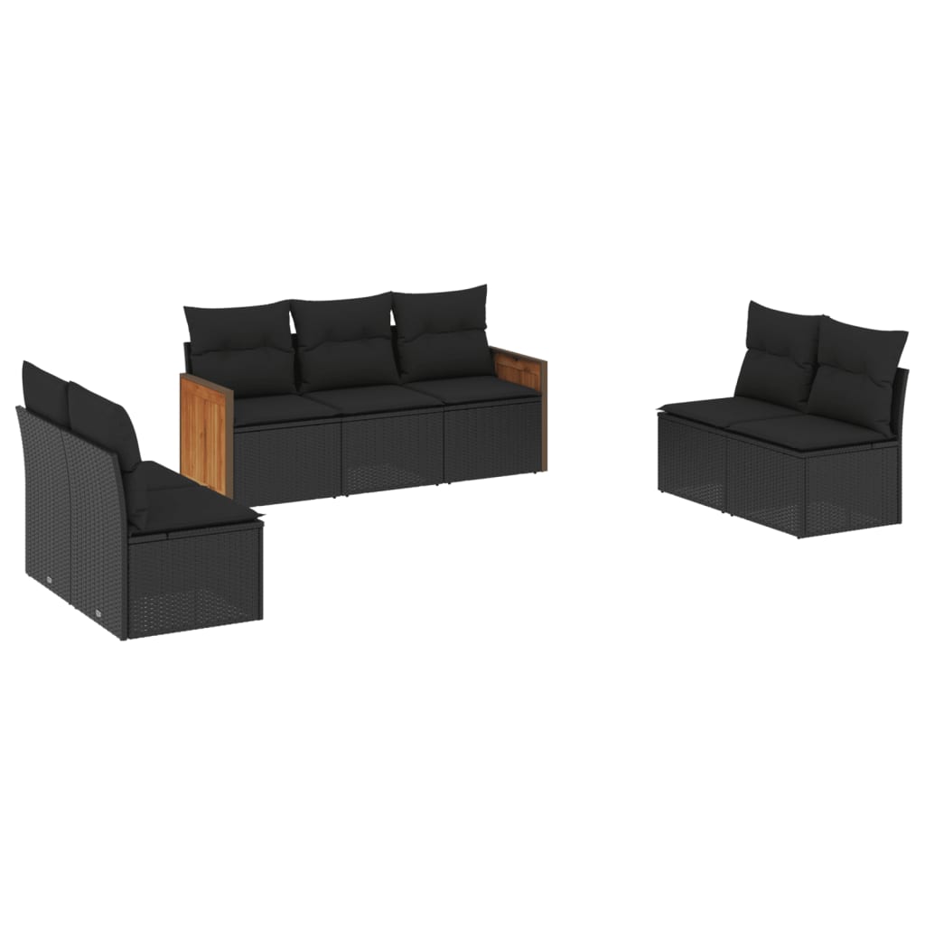 vidaXL Set Divani da Giardino con Cuscini 7pz Nero Polyrattan