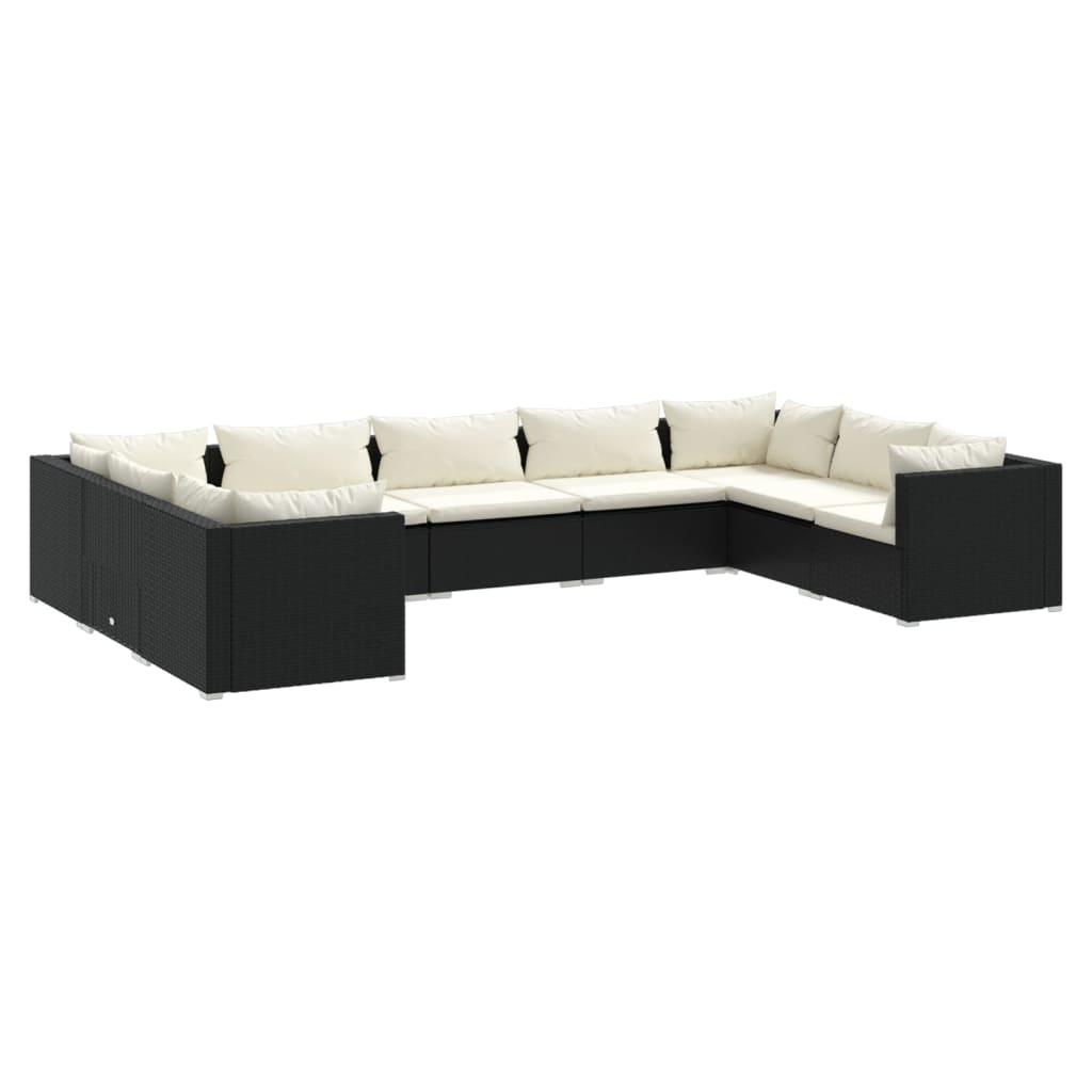 vidaXL Set Divani da Giardino 9 pz con Cuscini in Polyrattan Nero