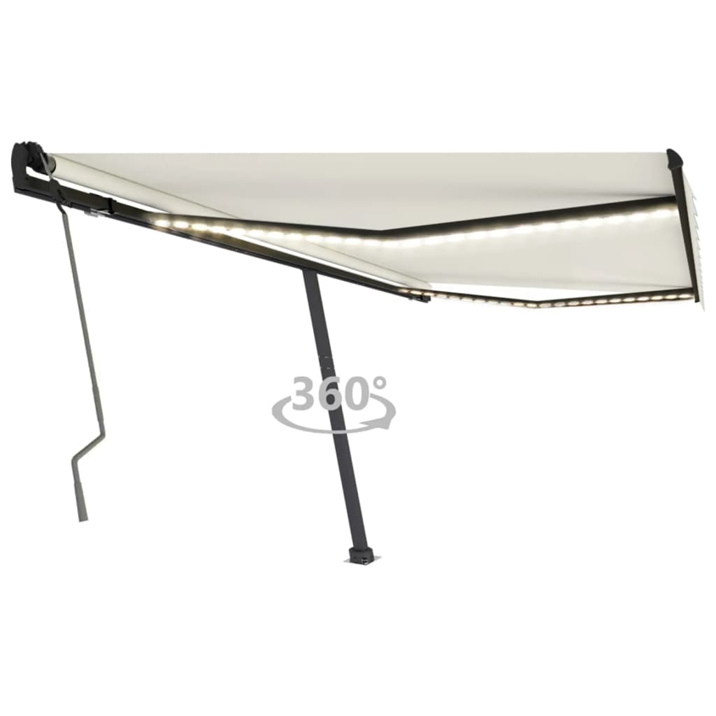 vidaXL Tenda da Sole Retrattile Manuale LED 450x350 cm Crema