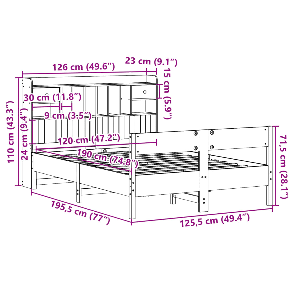 vidaXL Letto Libreria senza Materasso Bianco 120x190 cm Legno di Pino