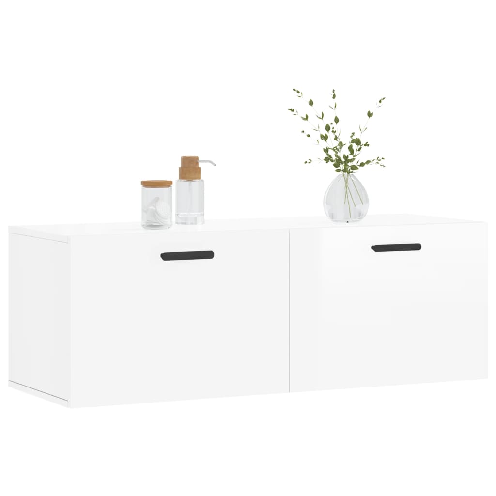 vidaXL Mobile a Parete Bianco Lucido 100x36,5x35 cm Legno Multistrato