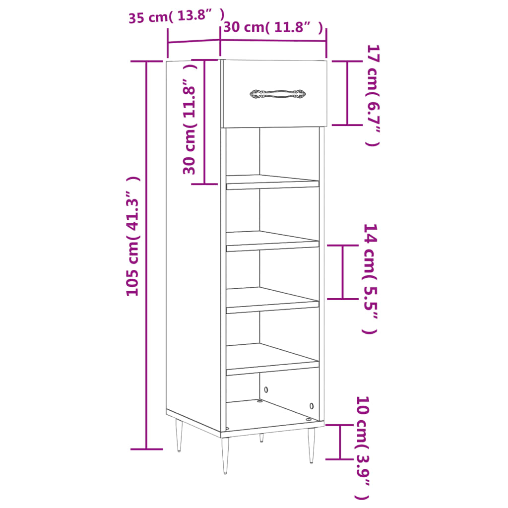 vidaXL Scarpiera Grigio Sonoma 30x35x105 cm in Legno Multistrato