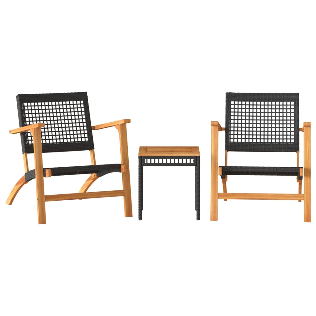 vidaXL Set da Bistrot 3 pz Nero in Polyrattan e Legno Massello Acacia