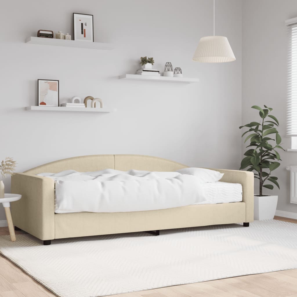 vidaXL Divano Letto con Materasso Crema 100x200 cm in Tessuto