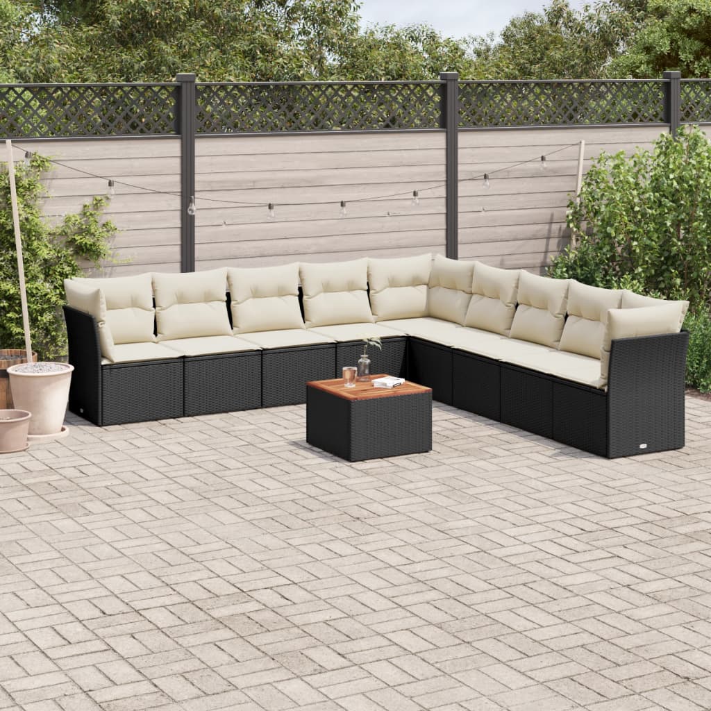 vidaXL Set Divani da Giardino 10pz con Cuscini in Polyrattan Nero