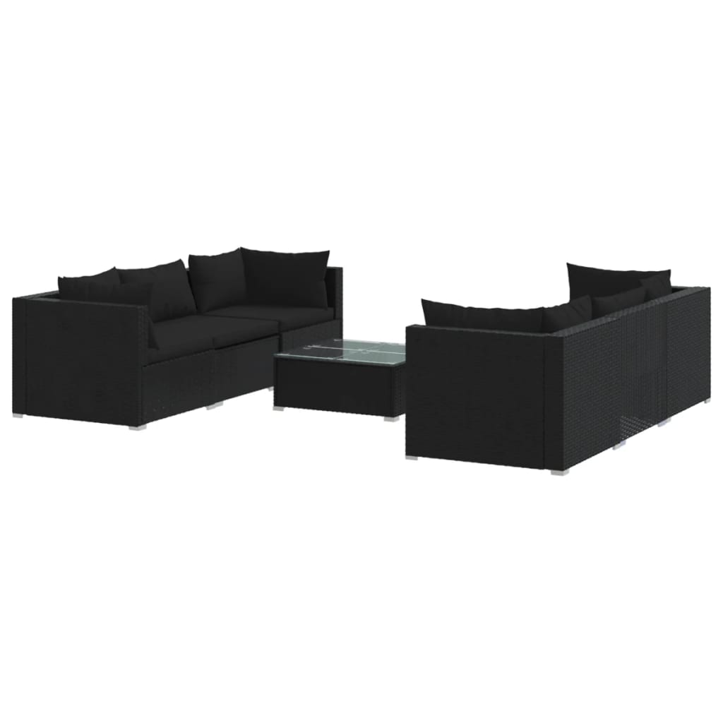 vidaXL Set Divani da Giardino 7 pz con Cuscini in Polyrattan Nero