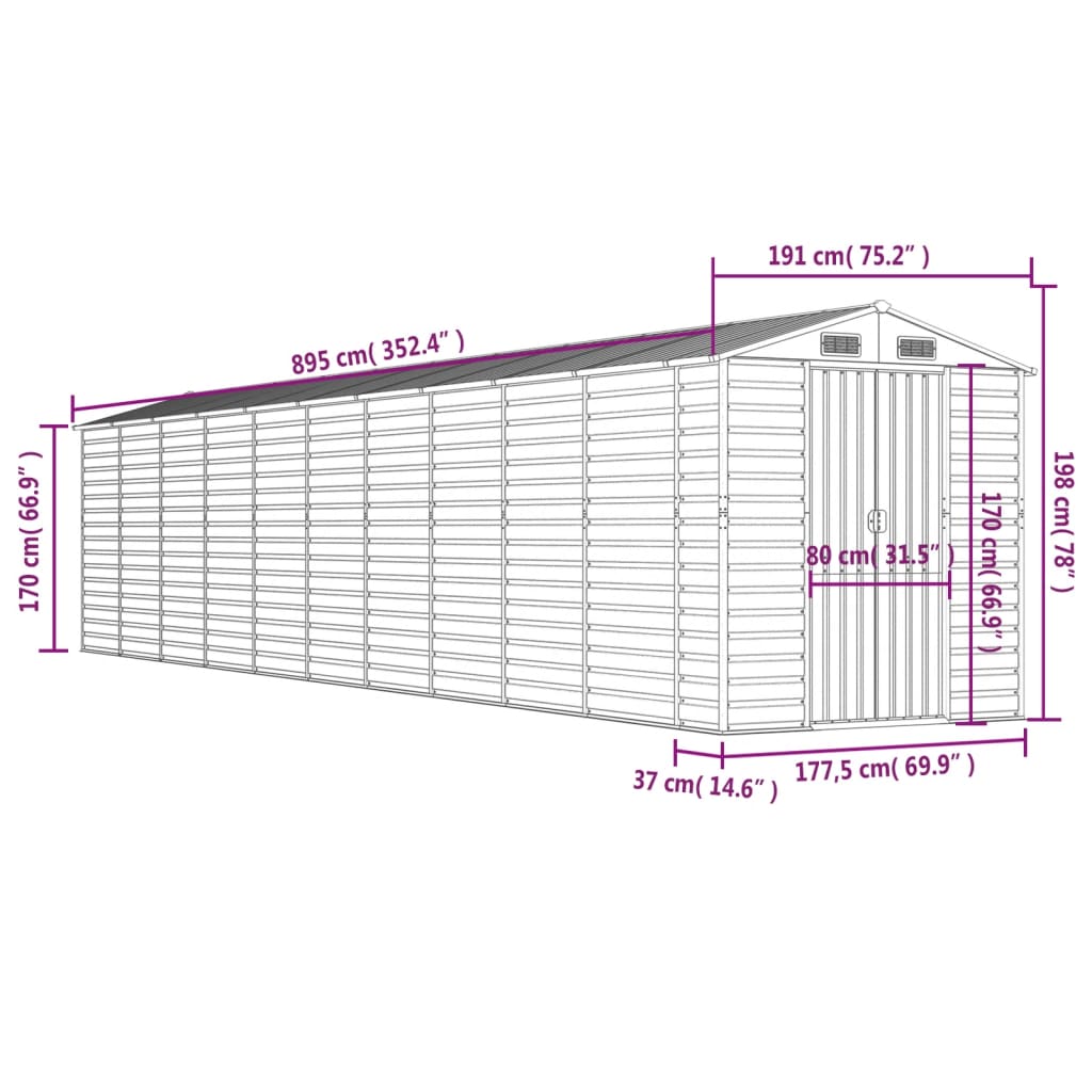 vidaXL Capanno da Giardino Marrone 191x895x198 cm in Acciaio Zincato