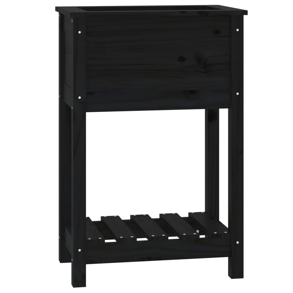 vidaXL Fioriera con Mensola Nera 54x34,5x81 cm Legno Massello di Pino