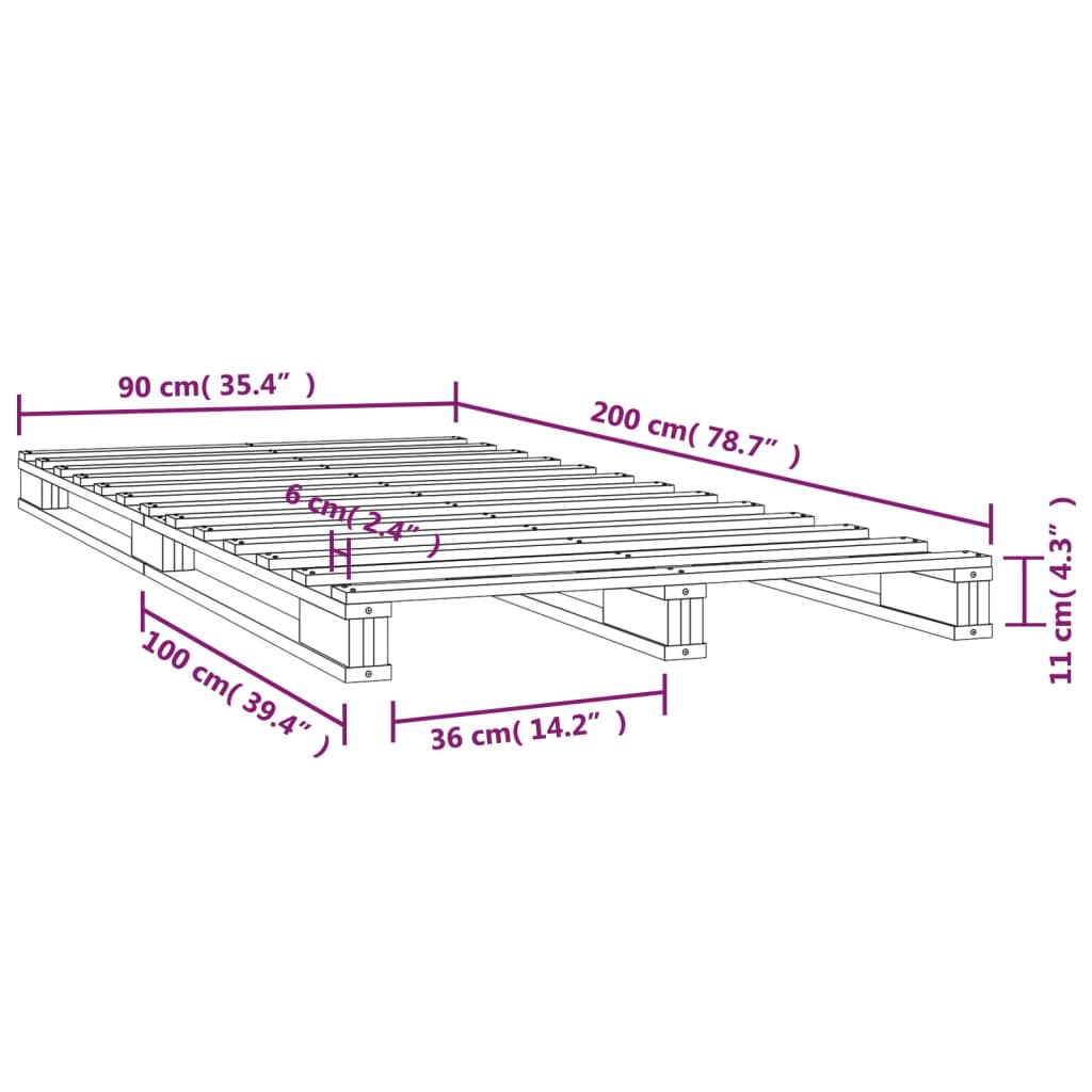 vidaXL Letto a Pallet Bianco 90x200 cm in Legno Massello di Pino