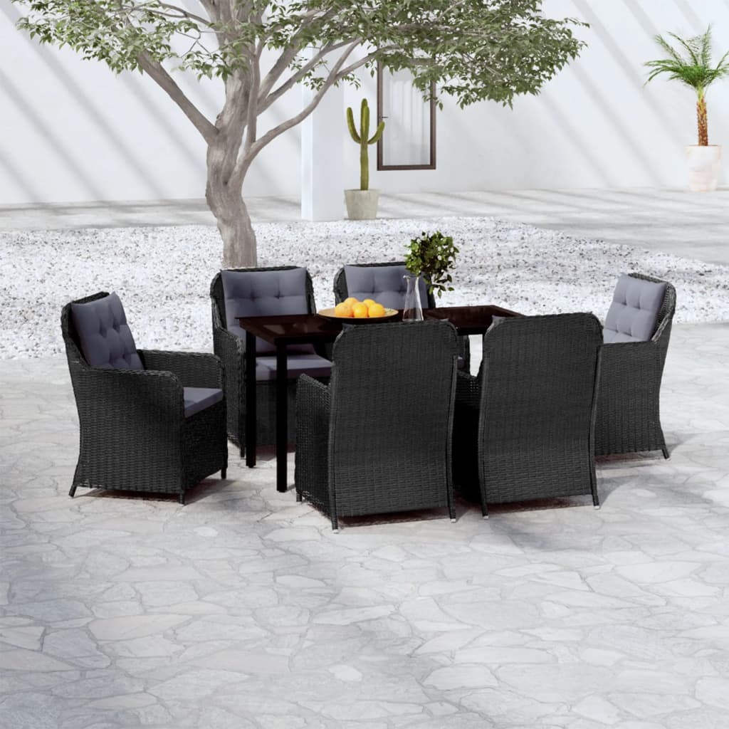 vidaXL Set da Pranzo da Giardino 7 pz Nero